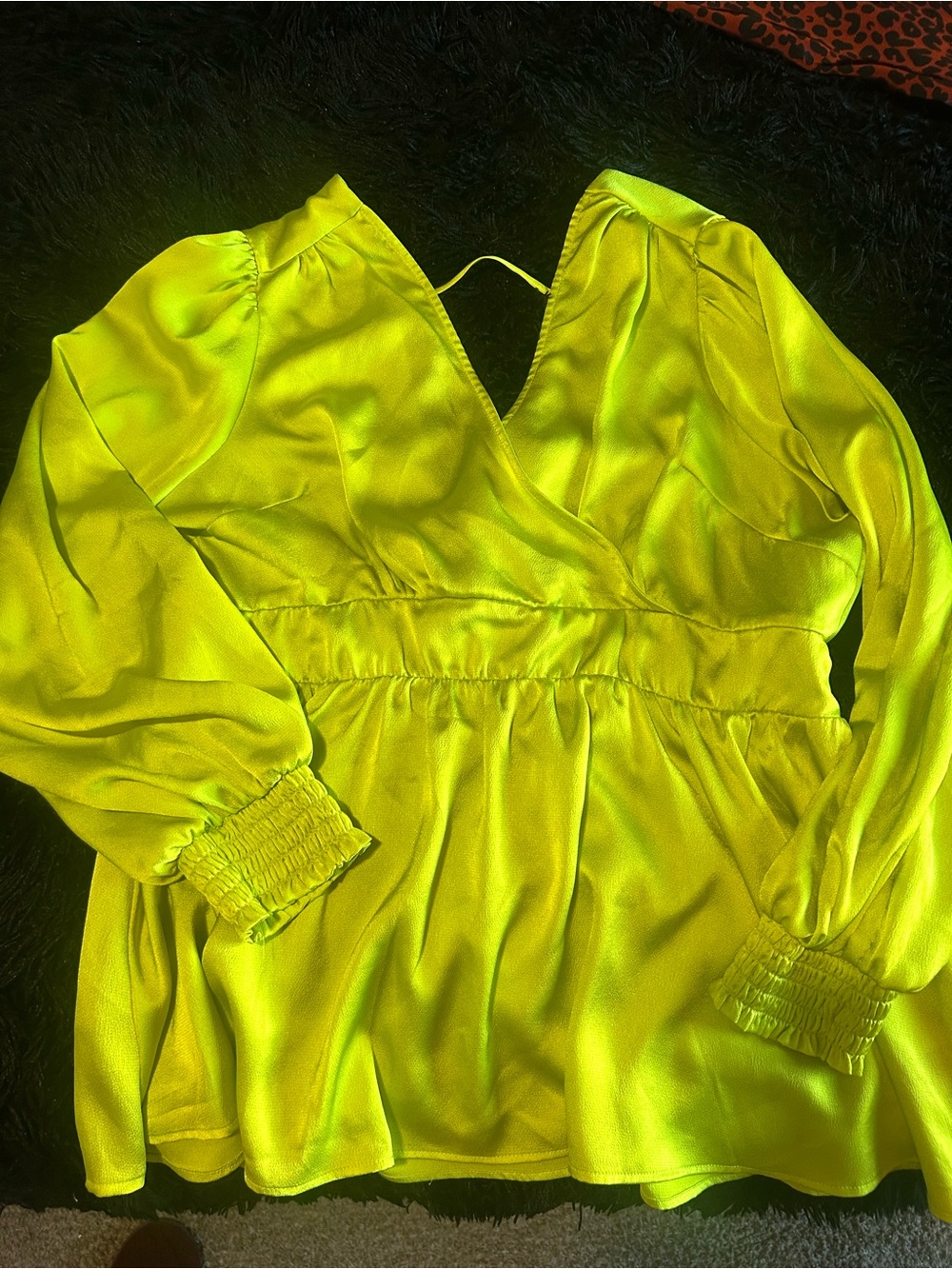 Torrid Neon Lime Satin Long-Sleeve Peplum T